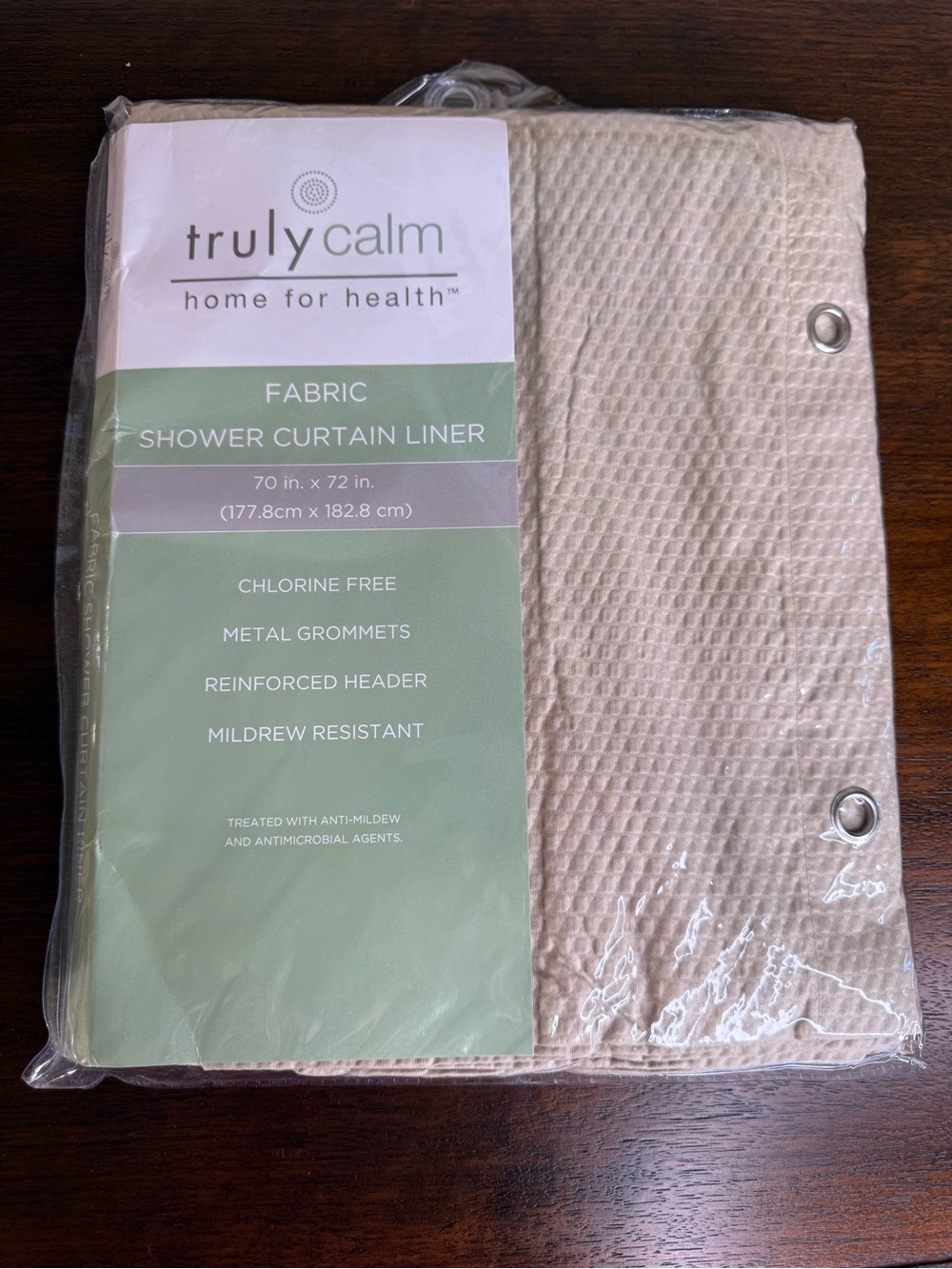 TrulyCalm Cream/Warn Tan Fabric Shower Curtain Liner with Metal Grommets